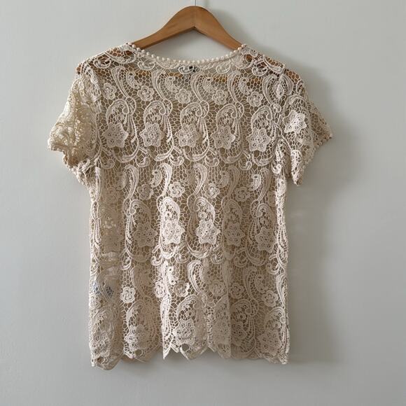 Joie Crochet Boho Chic 100% Cotton Cream Top Size Small - Picture 4 of 6